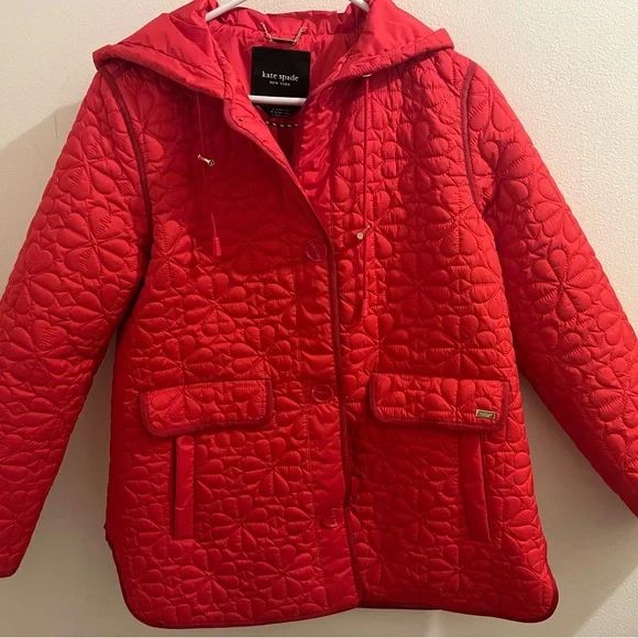 Kate Spade Red Flower A-Line Quilted Jacket NWOT - Picture 1 of 7